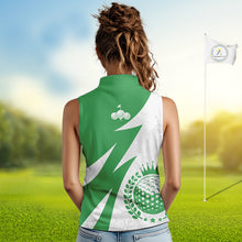 Load image into Gallery viewer, Womens Sleeveless Golf Polo Shirts Custom Name Green And White Golf Shirt, Golf Attire NBT672
