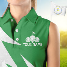 Load image into Gallery viewer, Womens Sleeveless Golf Polo Shirts Custom Name Green And White Golf Shirt, Golf Attire NBT672