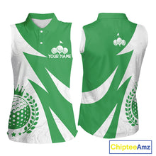 Load image into Gallery viewer, Womens Sleeveless Golf Polo Shirts Custom Name Green And White Golf Shirt, Golf Attire NBT672