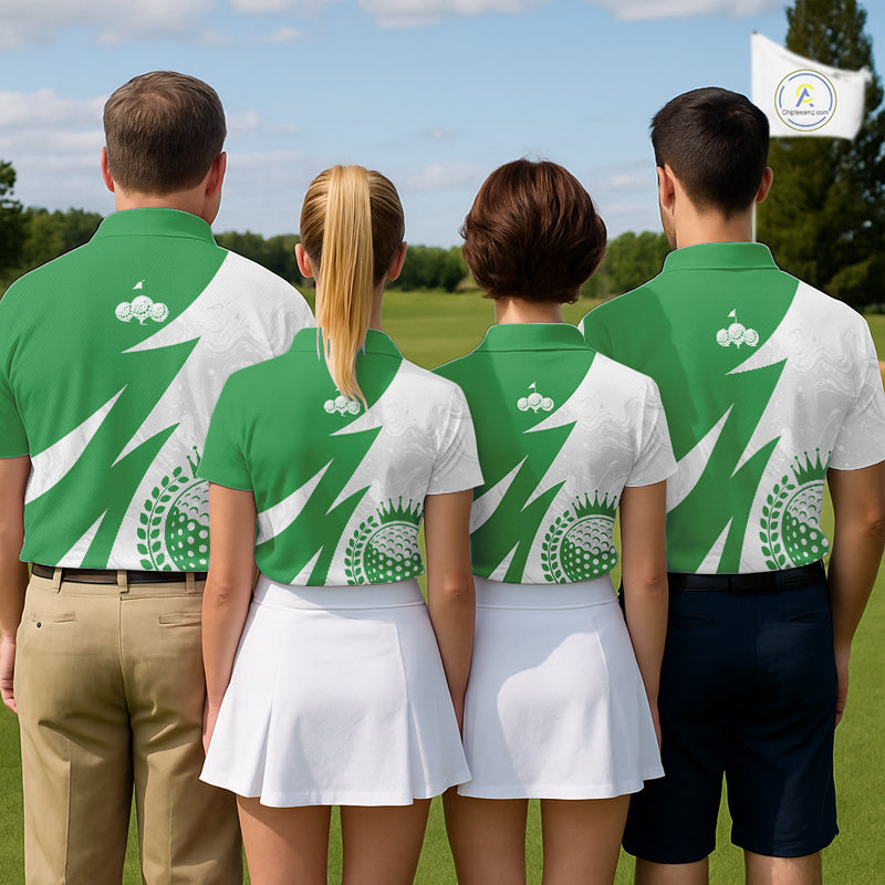 Mens Golf Polo Shirts Custom Name Green And White Golf Shirt, Golf Attire NBT672