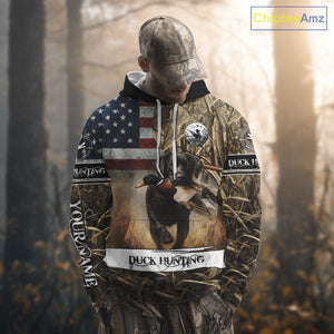 Duck Hunting Waterfowl Camo US Flag Black Labrador Retriever Dog Shirts, Duck Hunting Gifts NBT80