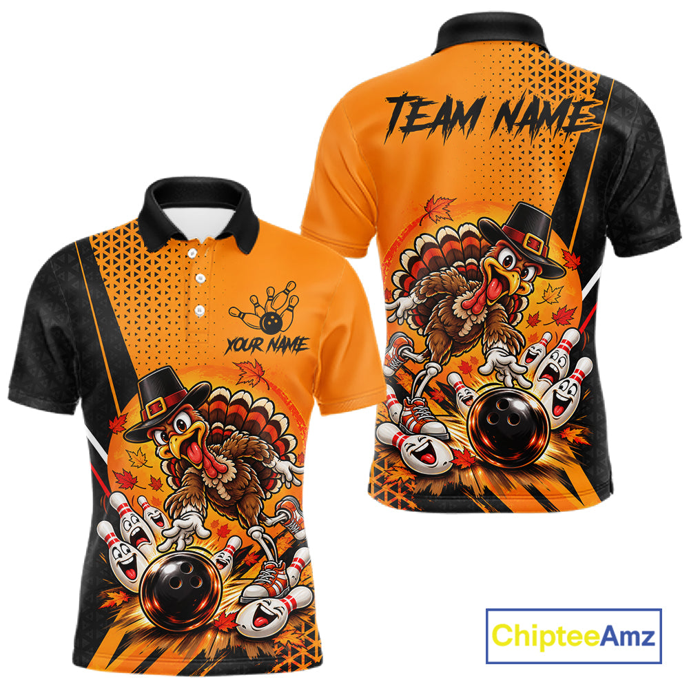 Black And Orange Custom Turkey Bowling Shirts For Men, Thanksgiving Bowling Team Jerseys NBT1227