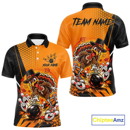 Black And Orange Custom Turkey Bowling Shirts For Men, Thanksgiving Bowling Team Jerseys NBT1227