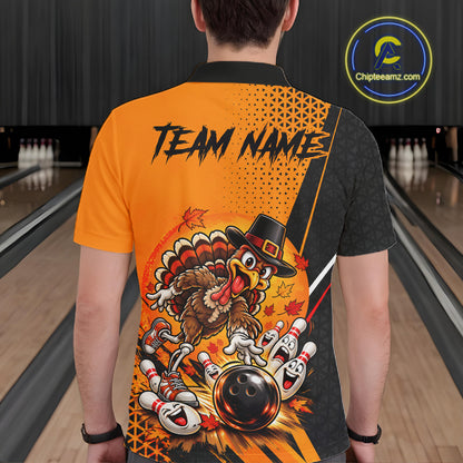 Black And Orange Custom Turkey Bowling Shirts For Men, Thanksgiving Bowling Team Jerseys NBT1227