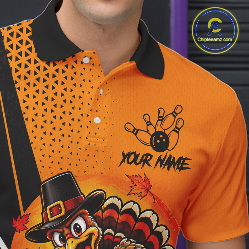 Black And Orange Custom Turkey Bowling Shirts For Men, Thanksgiving Bowling Team Jerseys NBT1227