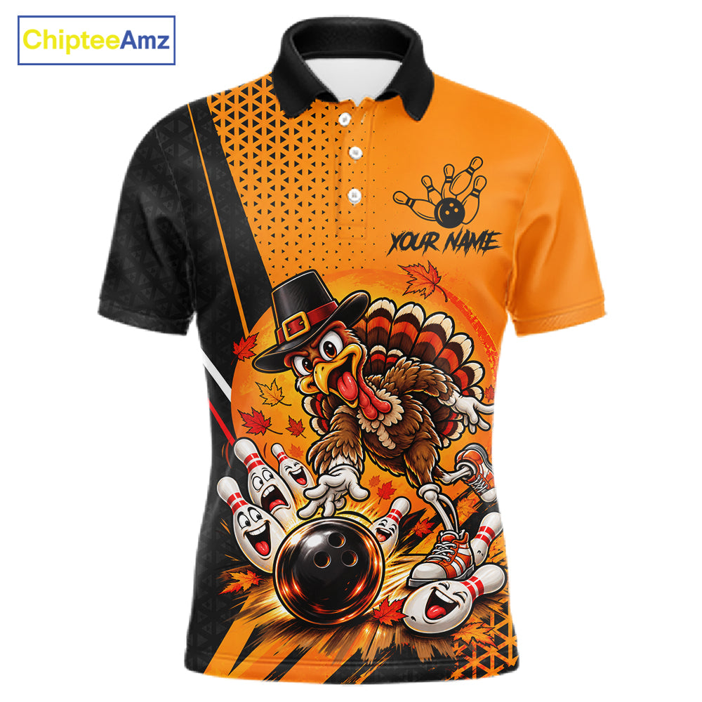 Black And Orange Custom Turkey Bowling Shirts For Men, Thanksgiving Bowling Team Jerseys NBT1227