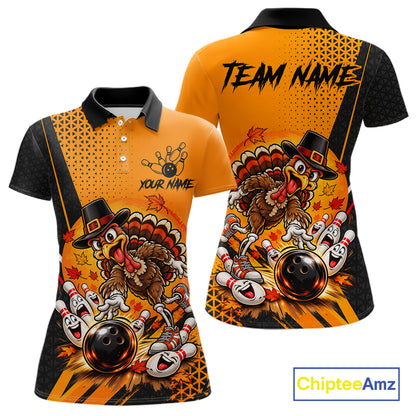 Black And Orange Custom Turkey Bowling Shirts For Women, Thanksgiving Bowling Team Jerseys NBT1227