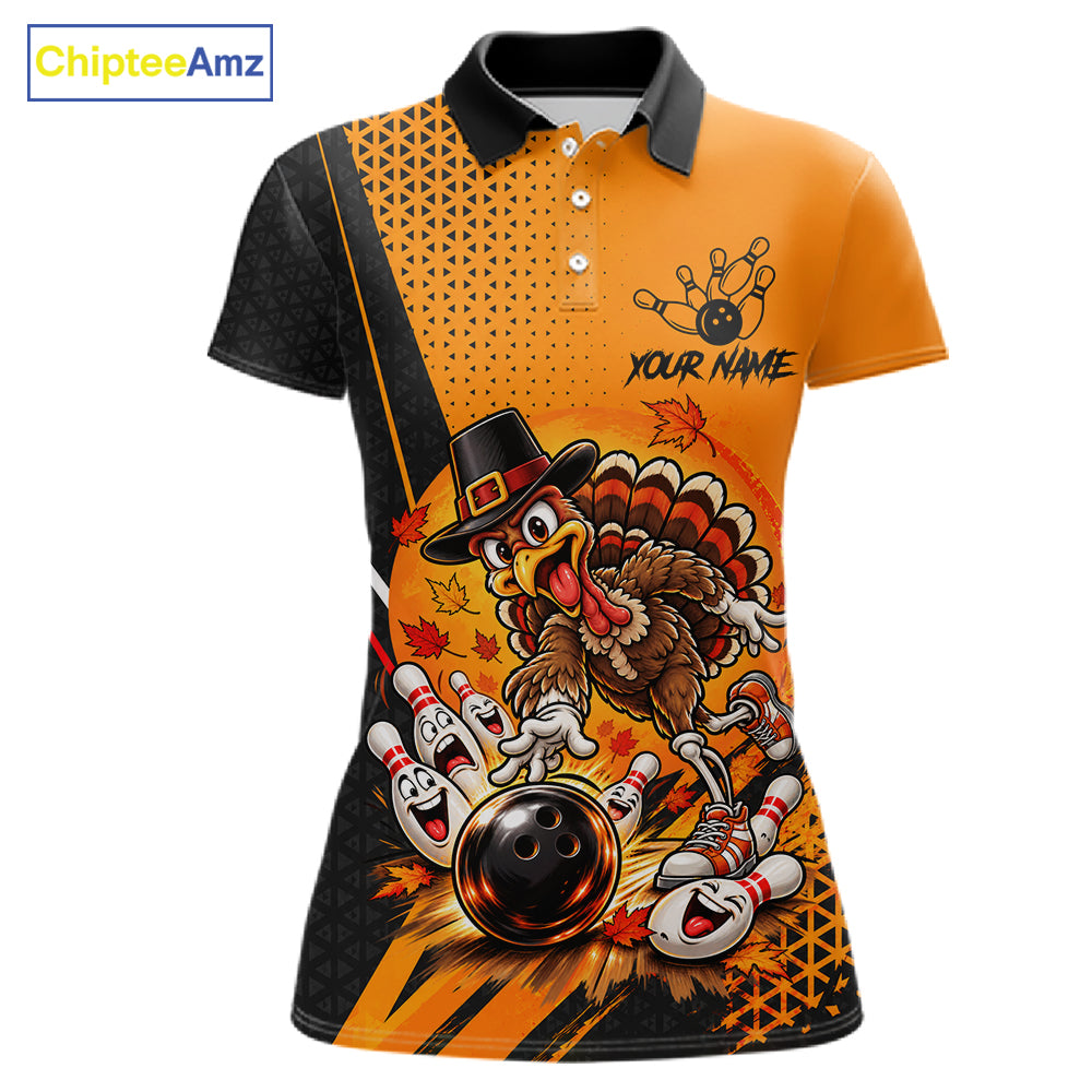 Black And Orange Custom Turkey Bowling Shirts For Women, Thanksgiving Bowling Team Jerseys NBT1227