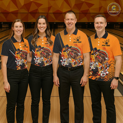 Black And Orange Custom Turkey Bowling Shirts For Men, Thanksgiving Bowling Team Jerseys NBT1227