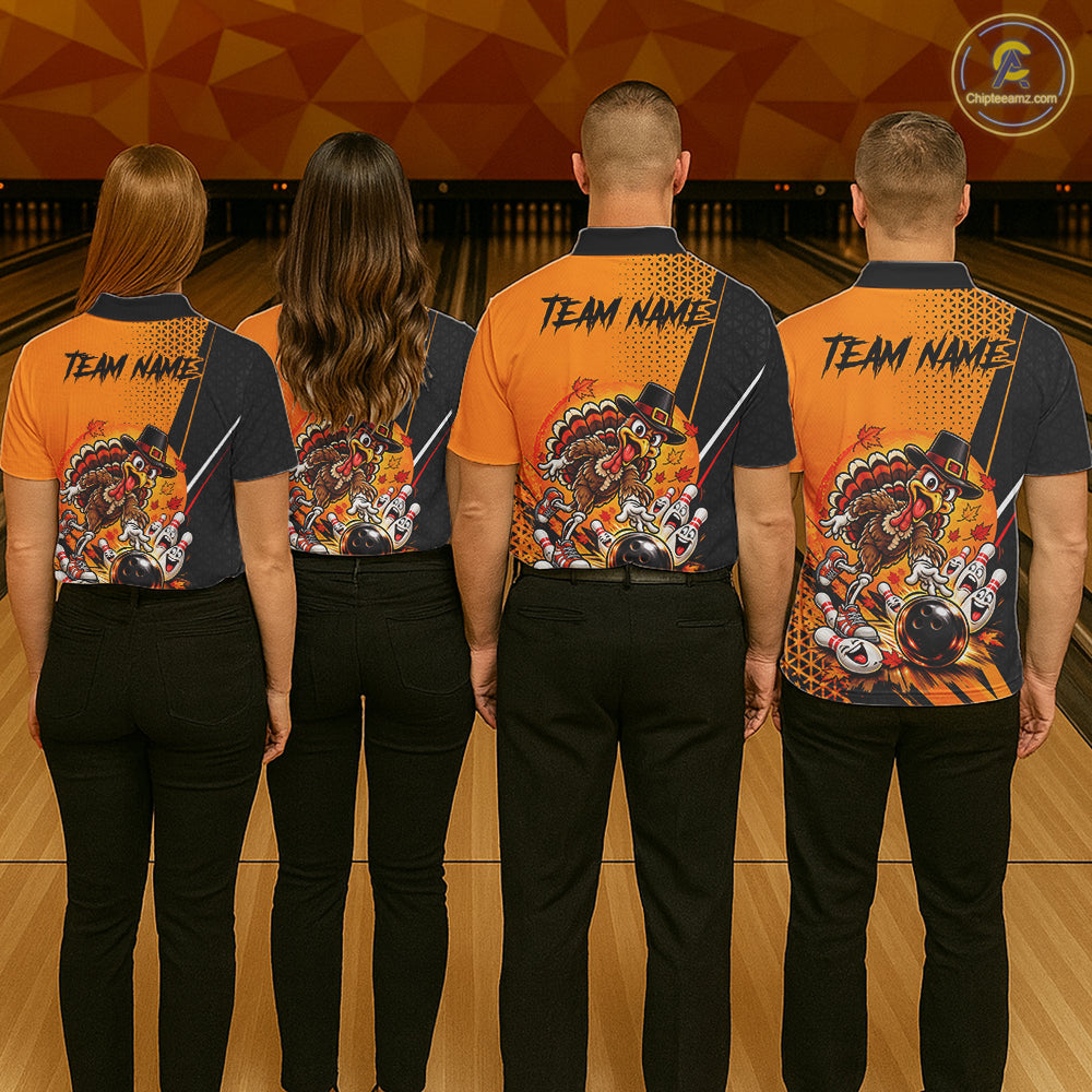 Black And Orange Custom Turkey Bowling Shirts For Men, Thanksgiving Bowling Team Jerseys NBT1227