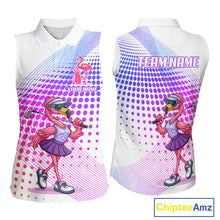 Load image into Gallery viewer, Custom Name Funny Flamingo Womens Sleeveless Golf Polo Shirts, Golf Gifts For Ladies, Flamingo Lovers NBT540