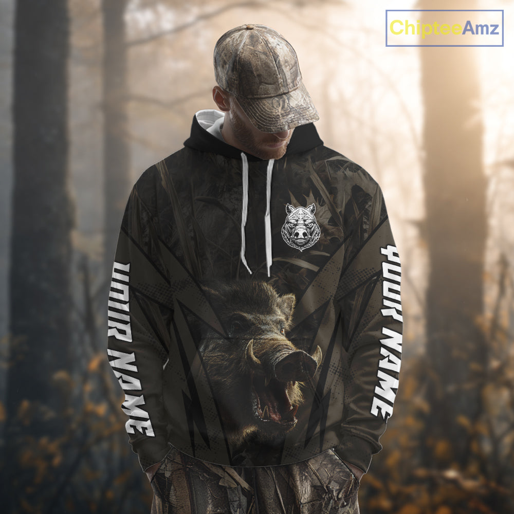Boar Hunting Custom Name Brown Camouflage Hunting Clothes, Boar Hunting Outfit, Hunting Gifts NBT169