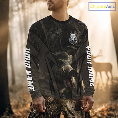 Boar Hunting Custom Name Brown Camouflage Hunting Clothes, Boar Hunting Outfit, Hunting Gifts NBT169