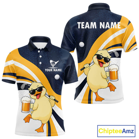 Funny Duck Golf Polo Shirt For Men, Cute Duck With Beer Print Shirt, Golf Gifts NBT1100