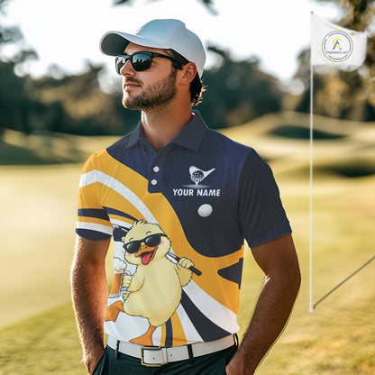 Funny Duck Golf Polo Shirt For Men, Cute Duck With Beer Print Shirt, Golf Gifts NBT1100