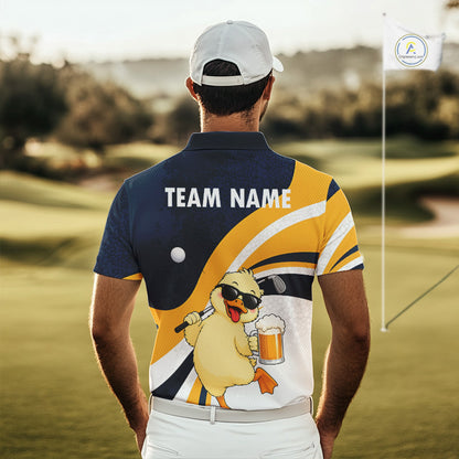 Funny Duck Golf Polo Shirt For Men, Cute Duck With Beer Print Shirt, Golf Gifts NBT1100