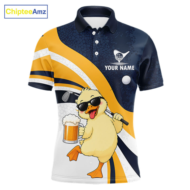 Funny Duck Golf Polo Shirt For Men, Cute Duck With Beer Print Shirt, Golf Gifts NBT1100