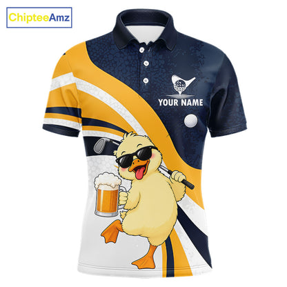 Funny Duck Golf Polo Shirt For Men, Cute Duck With Beer Print Shirt, Golf Gifts NBT1100