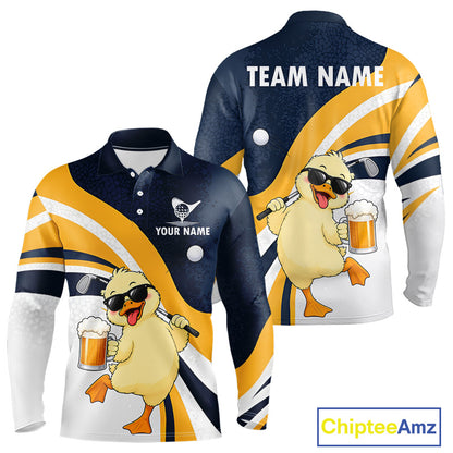 Funny Duck Golf Polo Shirt For Men, Cute Duck With Beer Print Shirt, Golf Gifts NBT1100