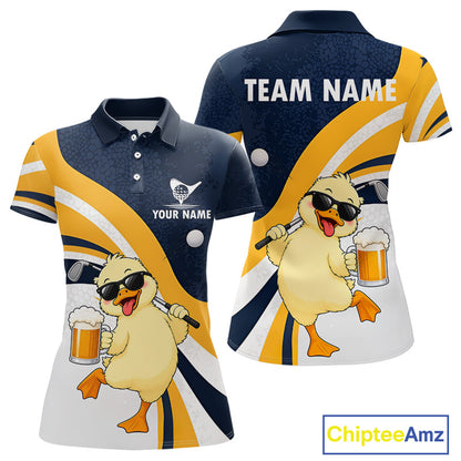 Funny Duck Golf Polo Shirt For Women, Cute Duck With Beer Print Shirt, Golf Gifts NBT1100
