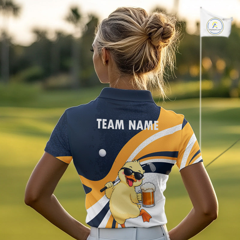 Funny Duck Golf Polo Shirt For Women, Cute Duck With Beer Print Shirt, Golf Gifts NBT1100