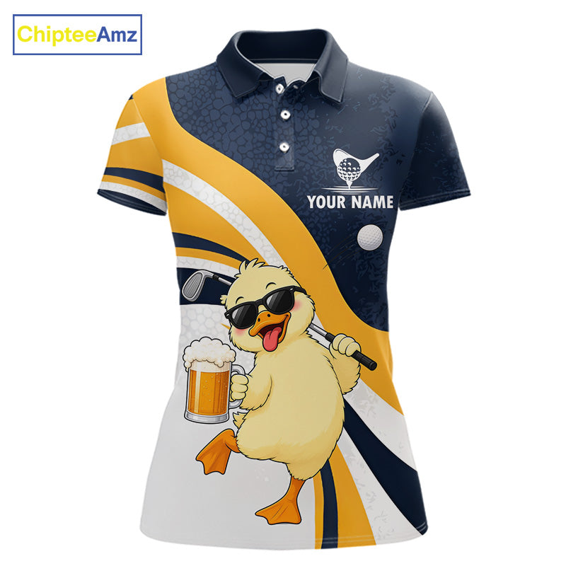 Funny Duck Golf Polo Shirt For Women, Cute Duck With Beer Print Shirt, Golf Gifts NBT1100