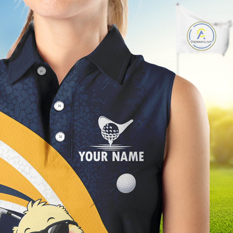 Funny Duck Women Sleeveless Golf Polo Shirt, Cute Duck With Beer Print Shirt, Golf Gifts NBT1100