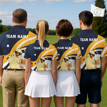 Funny Duck Golf Polo Shirt For Men, Cute Duck With Beer Print Shirt, Golf Gifts NBT1100