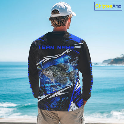 Personalized Blue Crappie Fishing Jerseys, Crappie Long Sleeve Tournament Fishing Shirts For Men NBT1239