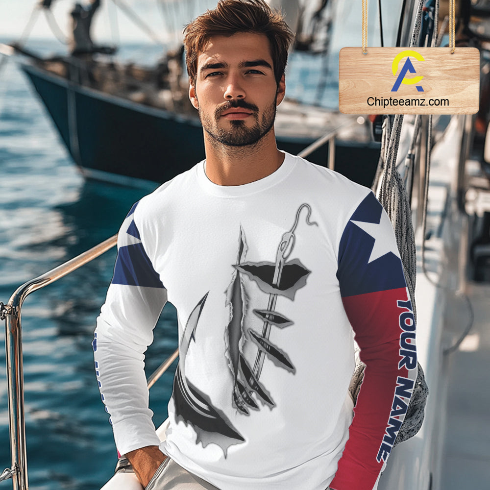 Personalized Texas Flag Mahi Mahi, Wahoo, Tuna Performance Long Sleeve Fishing Shirts NBT690