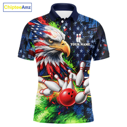 American Flag Bald Eagle Bowling 3D Polo & Quarter-Zip Men Bowling Team Jersey Bowling Outfit NBT1247