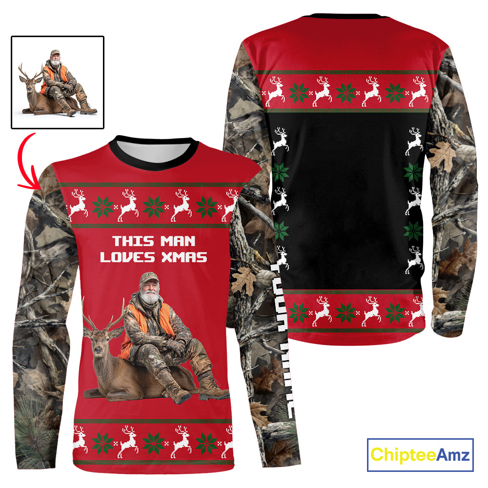 The Season Gifts For Deer Hunting Lovers Hunters Personalized Photo Ugly Hunting Christmas Shirt NBT300