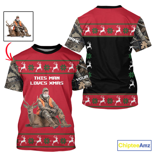 The Season Gifts For Deer Hunting Lovers Hunters Personalized Photo Ugly Hunting Christmas Shirt NBT300