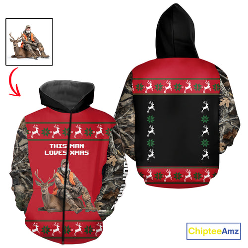 The Season Gifts For Deer Hunting Lovers Hunters Personalized Photo Ugly Hunting Christmas Shirt NBT300