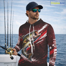 Load image into Gallery viewer, American Flag Fishing Shirt, Bass Long Sleeve Hooded Fishing Shirts, Bass Fishing Tournament Shirts|Red NBT434