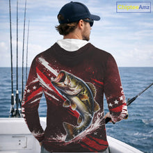 Load image into Gallery viewer, American Flag Fishing Shirt, Bass Long Sleeve Hooded Fishing Shirts, Bass Fishing Tournament Shirts|Red NBT434