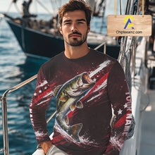 Load image into Gallery viewer, American Flag Fishing Shirt, Bass Fishing Shirts Long Sleeve, Bass Fishing Tournament Shirts|Red NBT434