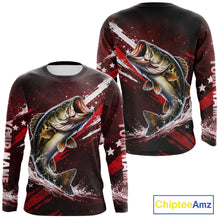 Load image into Gallery viewer, American Flag Fishing Shirt, Bass Fishing Shirts Long Sleeve, Bass Fishing Tournament Shirts|Red NBT434