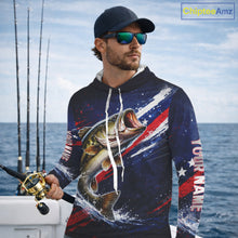 Load image into Gallery viewer, American Flag Fishing Shirt, Bass Long Sleeve Hooded Fishing Shirts, Bass Fishing Tournament Shirts|Blue NBT433