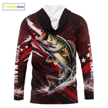 Load image into Gallery viewer, American Flag Fishing Shirt, Bass Long Sleeve Hooded Fishing Shirts, Bass Fishing Tournament Shirts|Red NBT434