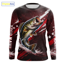Load image into Gallery viewer, American Flag Fishing Shirt, Bass Fishing Shirts Long Sleeve, Bass Fishing Tournament Shirts|Red NBT434