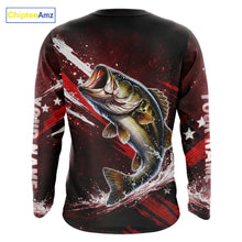 Load image into Gallery viewer, American Flag Fishing Shirt, Bass Fishing Shirts Long Sleeve, Bass Fishing Tournament Shirts|Red NBT434