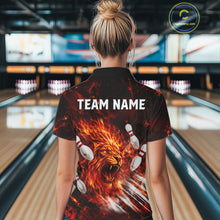 Load image into Gallery viewer, Bowler wearing Red Flame Lion Custom Men Bowling Polo Shirts Bowling League Shirts - back view 
