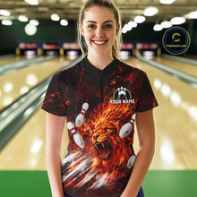 Load image into Gallery viewer, Bowler wearing Red Flame Lion Custom Men Bowling 1/4 Quarter Zip Shirts Bowling League Shirts