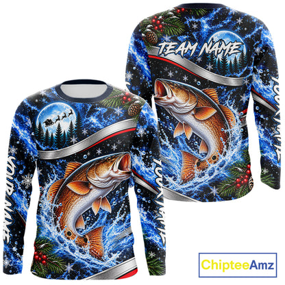 Personalized Christmas Redfish Fishing Long Sleeve Fishing Shirts, Xmas Fishing Gifts For Men NBT1253