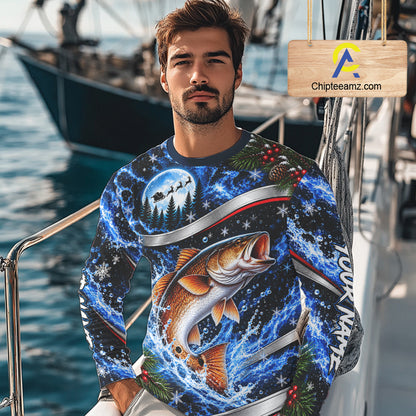 Personalized Christmas Redfish Fishing Long Sleeve Fishing Shirts, Xmas Fishing Gifts For Men NBT1253