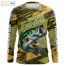 Load image into Gallery viewer, Green Camo Custom Largemouth Bass Fishing Shirts For Men, Bass Fishing Jerseys NBT438