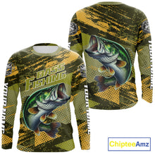 Load image into Gallery viewer, Green Camo Custom Largemouth Bass Fishing Shirts For Men, Bass Fishing Jerseys NBT438