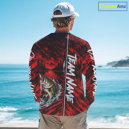 Personalized Red Bass Fishing Sport Jerseys, Bass Fishing Long Sleeve Tournament Shirts NBT1116