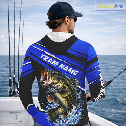 Blue Camo Bass Fishing Custom Largemouth Bass Sun Protection Long Sleeve Hooded Fishing Shirt For Team NBT1118